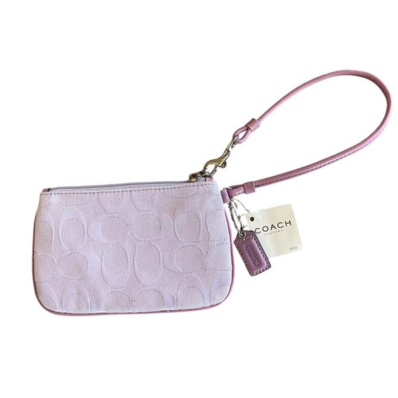 COACH Lilac Silver Signature C Canvas Leather Trim Zip Wristlet Bag Hang Tag NWT - Picture 5 of 7